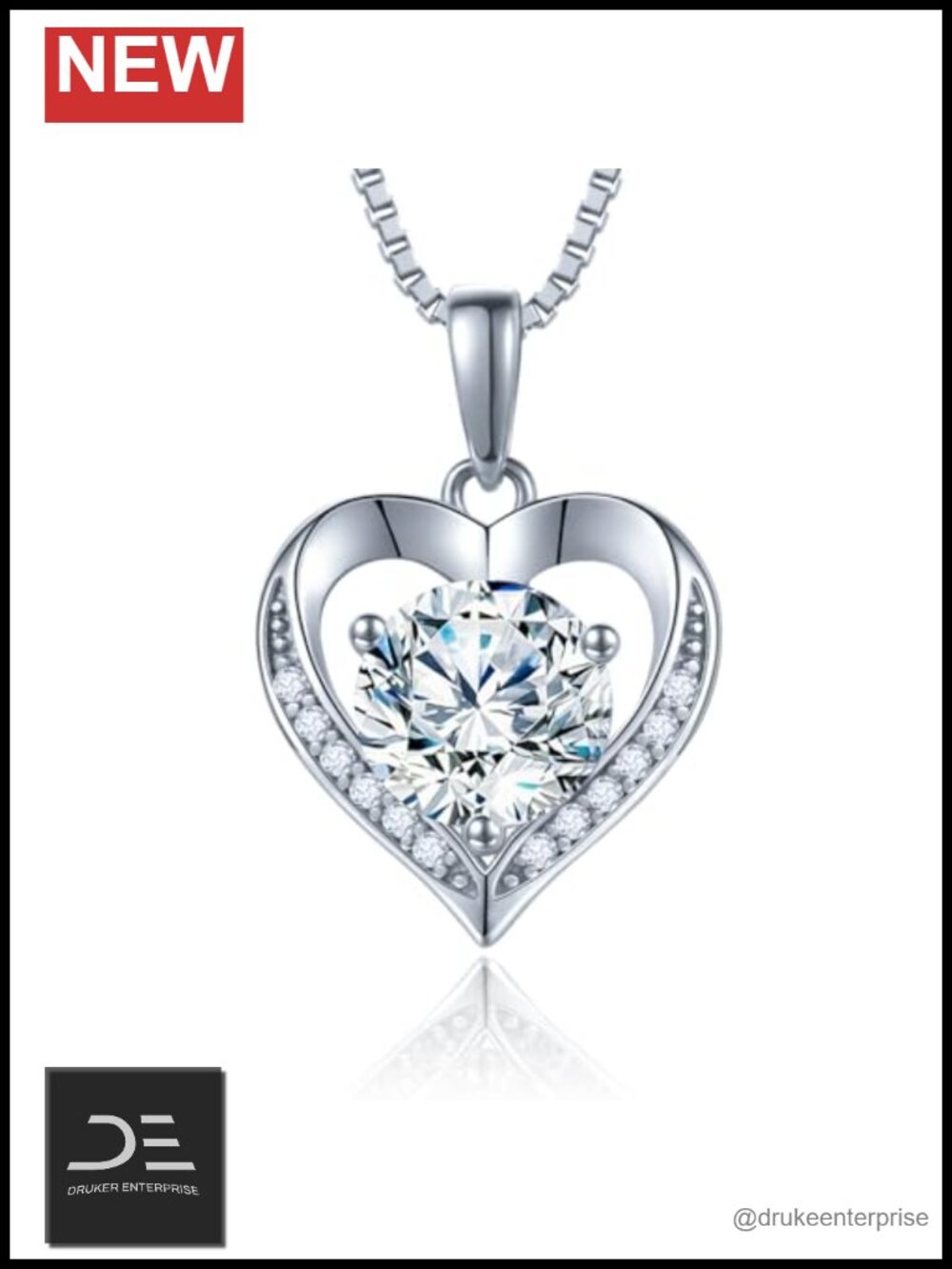 Moissanite Heart Pendant Necklace 1ct D Color Sterling Silver